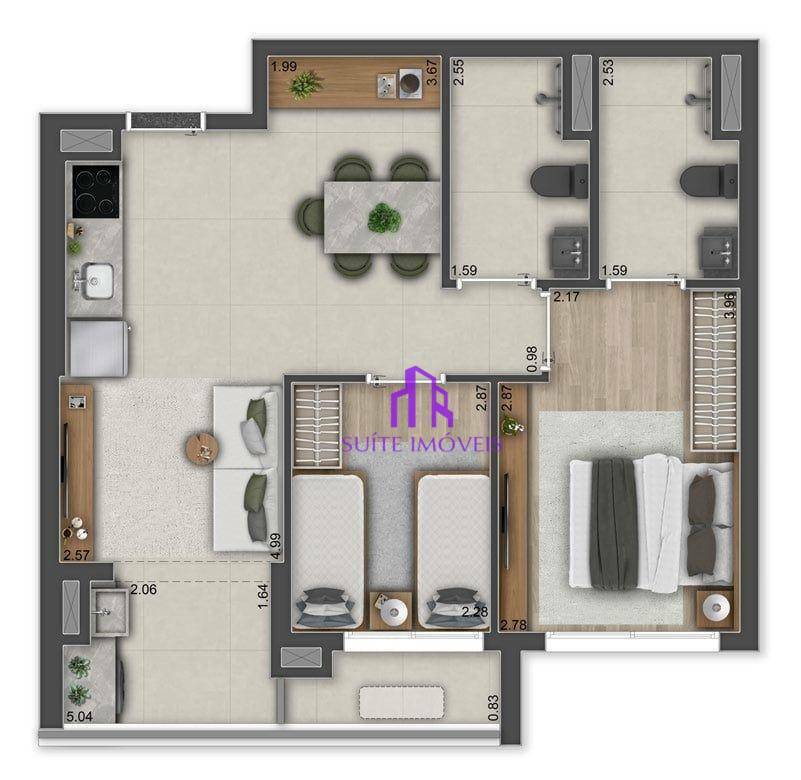 Apartamento à venda com 2 quartos, 55m² - Foto 2