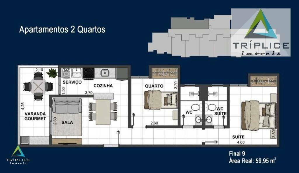 Apartamento à venda com 2 quartos, 59m² - Foto 2