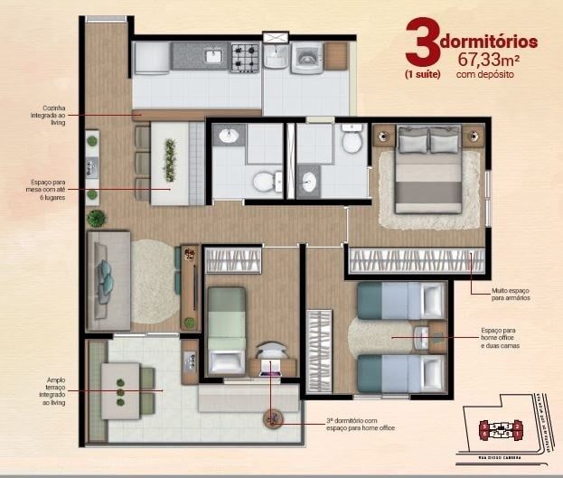 Apartamento à venda com 3 quartos, 67m² - Foto 2