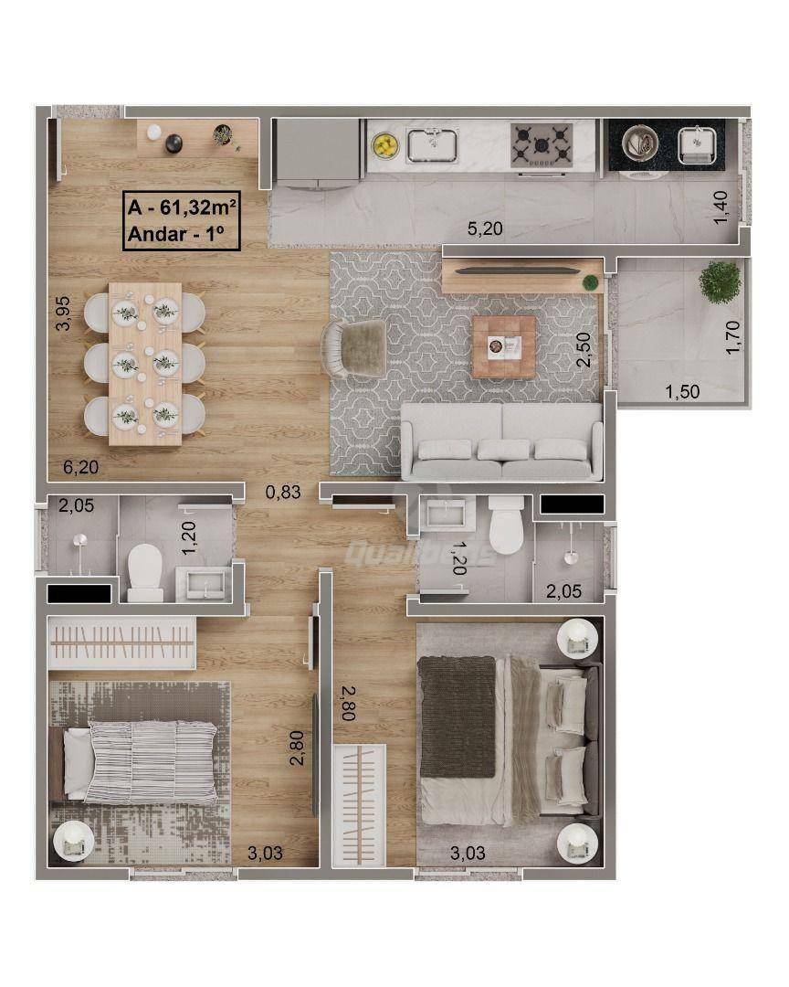 Apartamento à venda com 2 quartos, 61m² - Foto 2