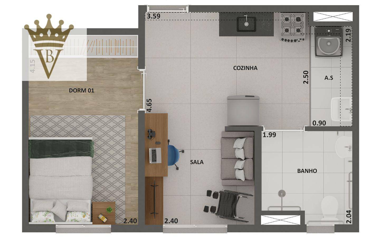 Apartamento à venda com 1 quarto, 35m² - Foto 2