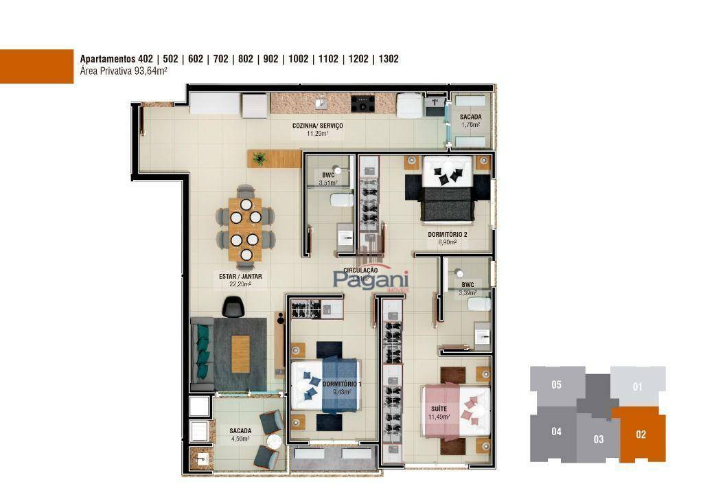 Apartamento à venda com 3 quartos, 93m² - Foto 2