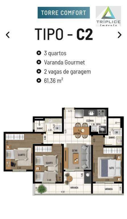 Apartamento, 3 quartos, 61 m² - Foto 3