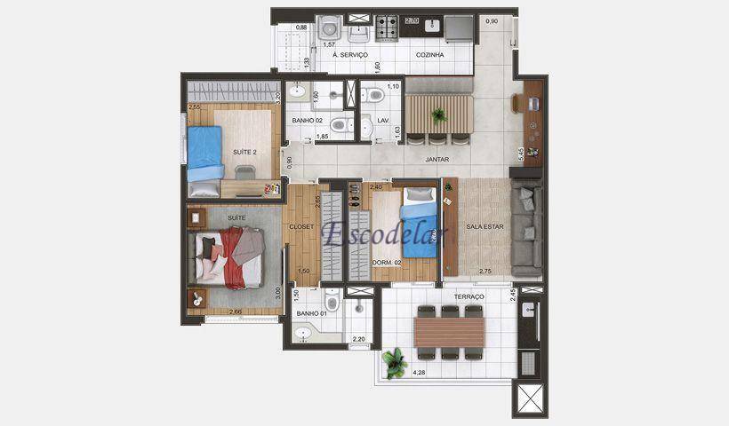 Apartamento à venda com 3 quartos, 88m² - Foto 3