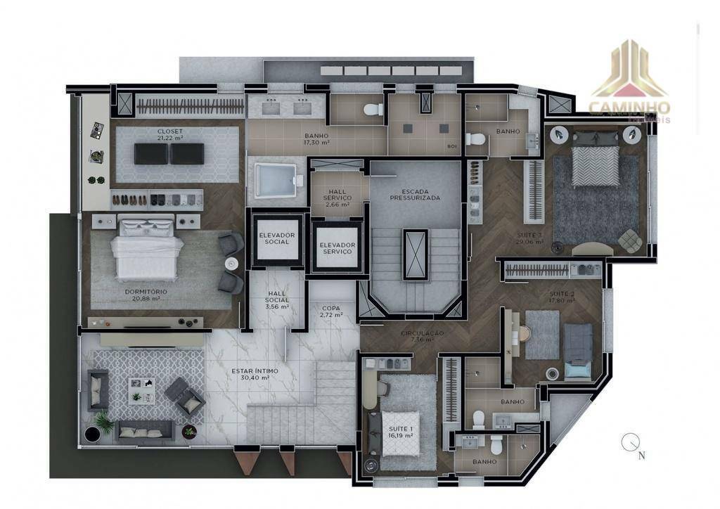 Apartamento à venda com 3 quartos, 206m² - Foto 7