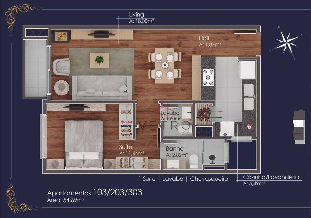 Apartamento à venda com 1 quarto, 54m² - Foto 3