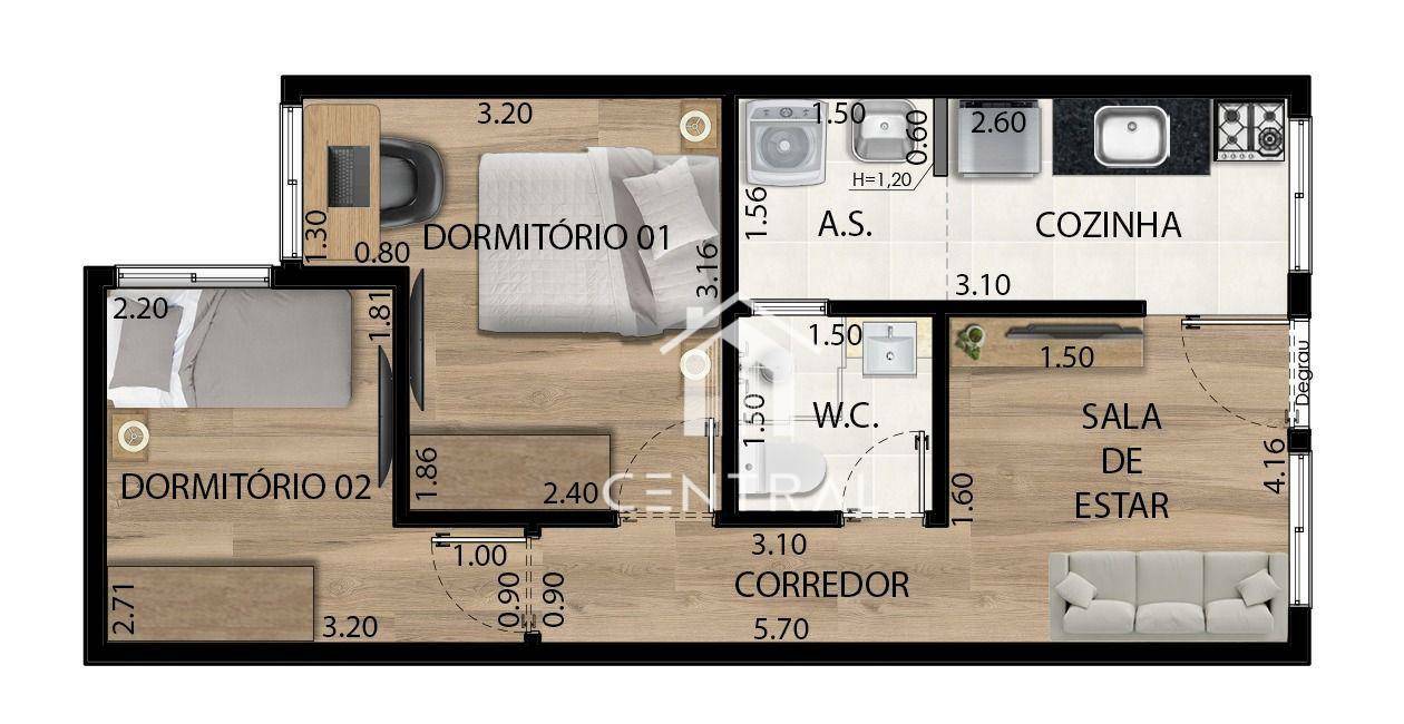 Apartamento à venda com 2 quartos, 39m² - Foto 2