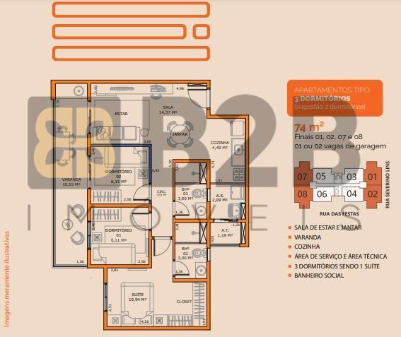 Apartamento à venda com 3 quartos, 74m² - Foto 3