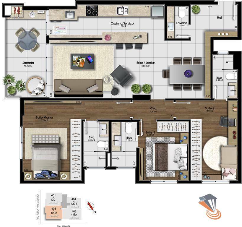 Apartamento à venda com 3 quartos, 126m² - Foto 3
