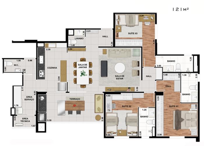 Apartamento à venda com 3 quartos, 121m² - Foto 8