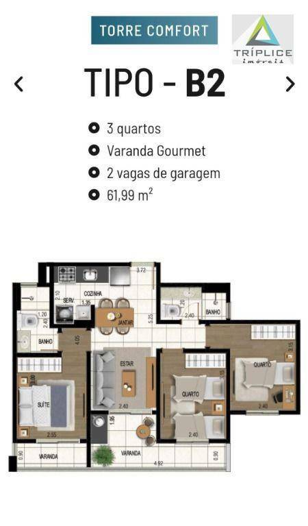Apartamento, 3 quartos, 61 m² - Foto 2