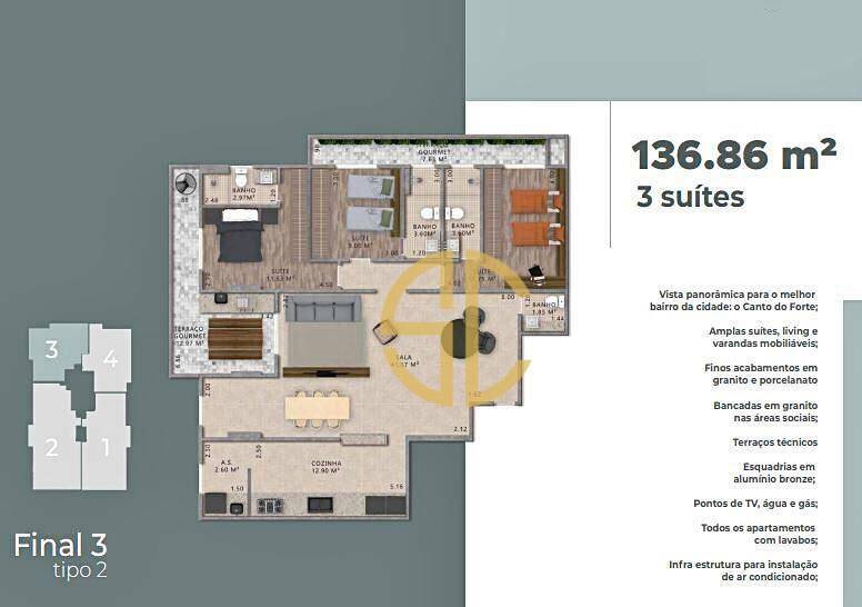 Apartamento à venda com 3 quartos, 136m² - Foto 1