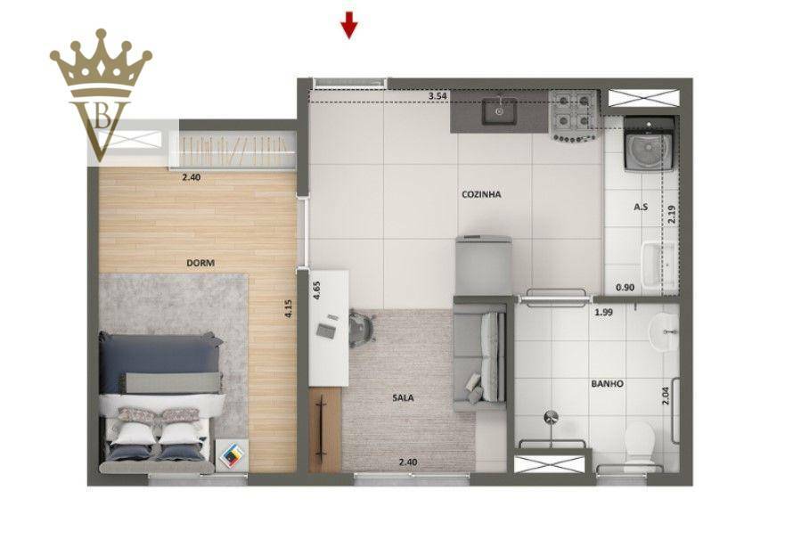 Apartamento à venda com 1 quarto, 34m² - Foto 2