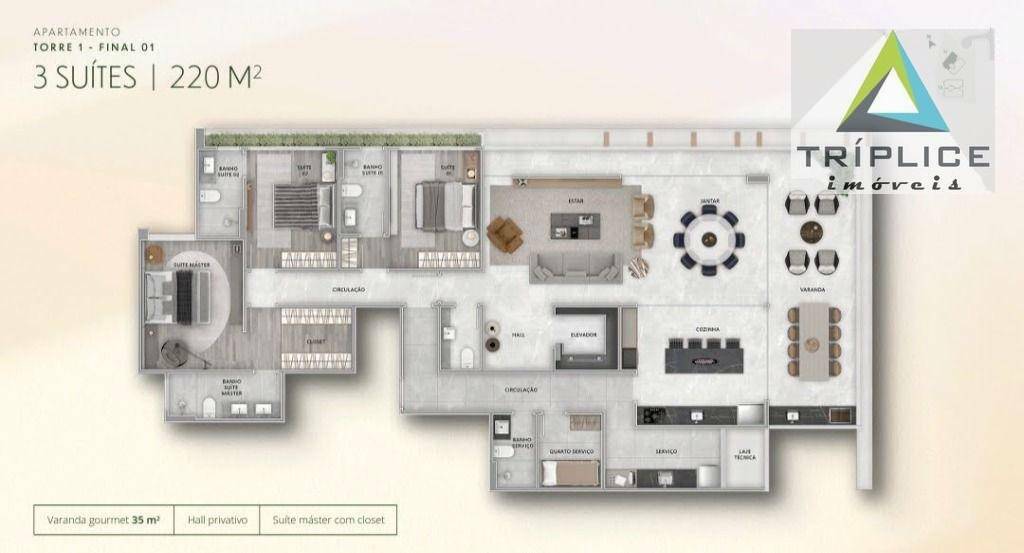 Apartamento à venda com 3 quartos, 220m² - Foto 2