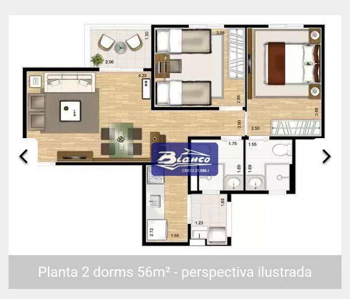 Apartamento à venda com 2 quartos, 57m² - Foto 2