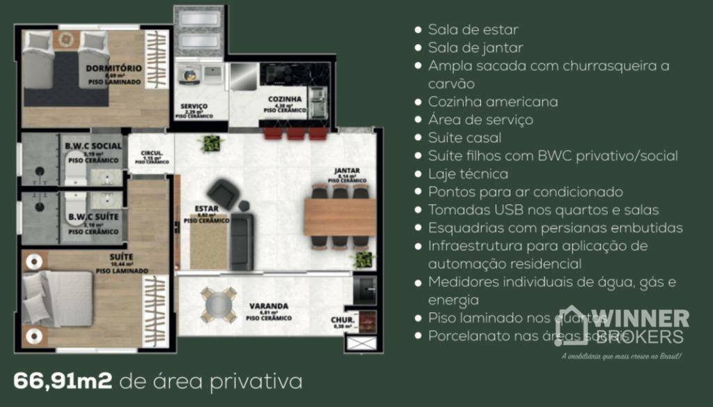 Apartamento à venda com 2 quartos, 66m² - Foto 3