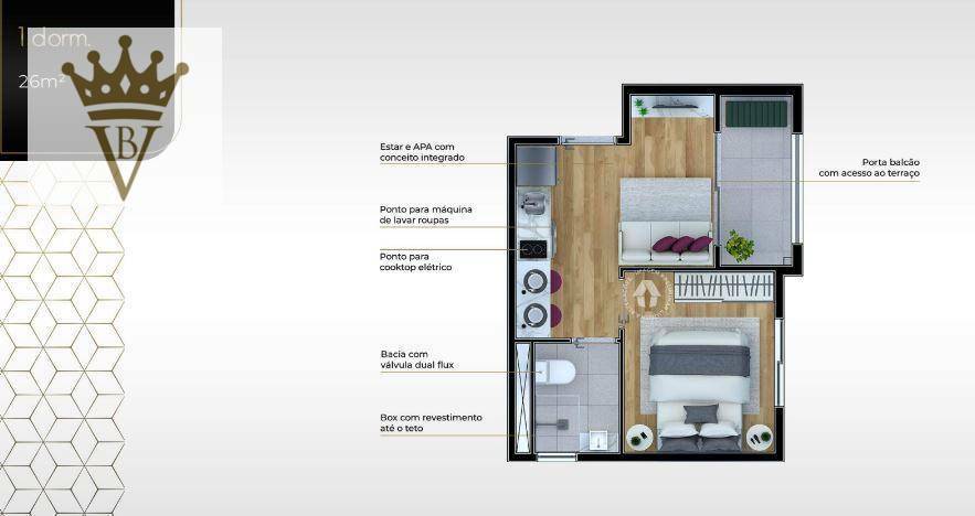 Apartamento à venda com 1 quarto, 26m² - Foto 7