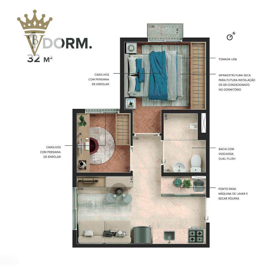 Apartamento à venda com 2 quartos, 32m² - Foto 2