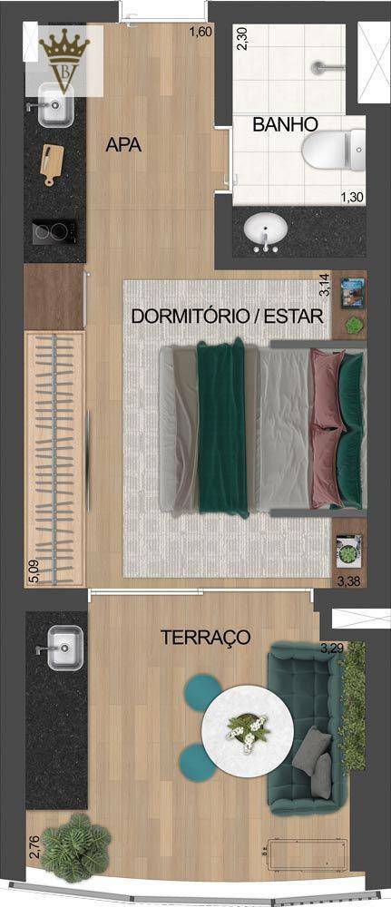 Apartamento à venda com 1 quarto, 32m² - Foto 2