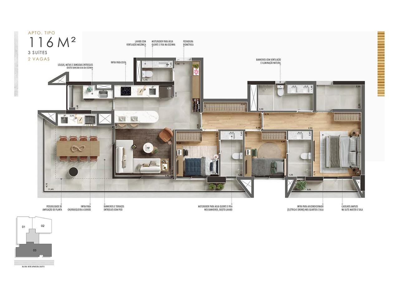 Apartamento à venda com 3 quartos, 115m² - Foto 2