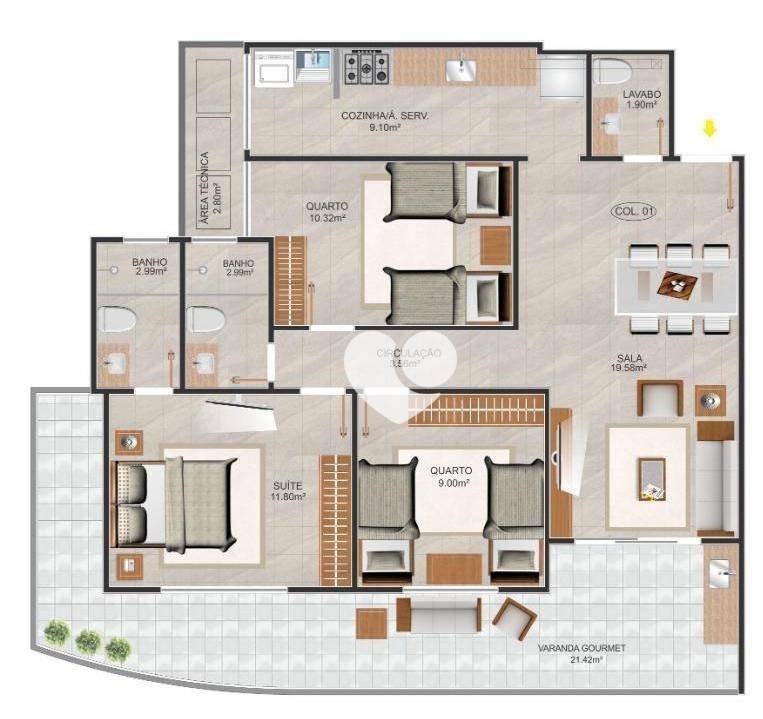 Apartamento à venda com 3 quartos, 95m² - Foto 2