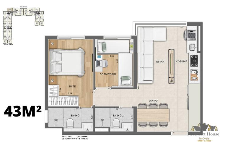 Apartamento à venda com 2 quartos, 43m² - Foto 8