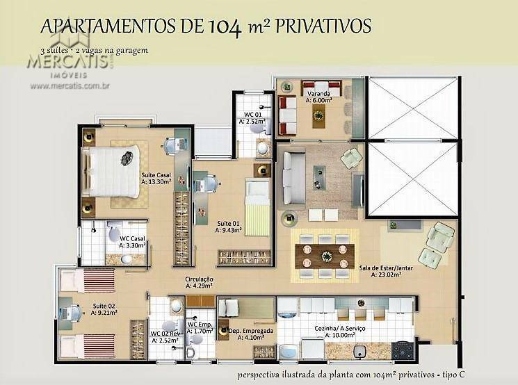 Apartamento à venda com 3 quartos, 104m² - Foto 3