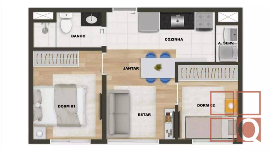 Apartamento à venda com 2 quartos, 35m² - Foto 2