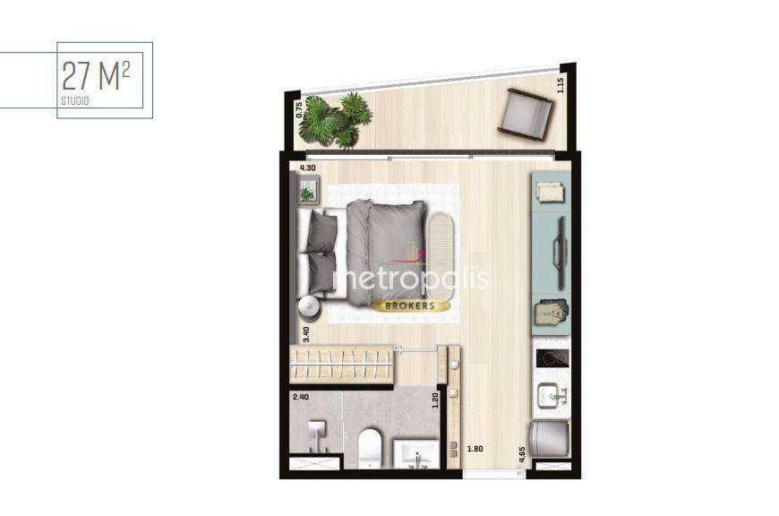 Kitnet e Studio à venda com 1 quarto, 27m² - Foto 2