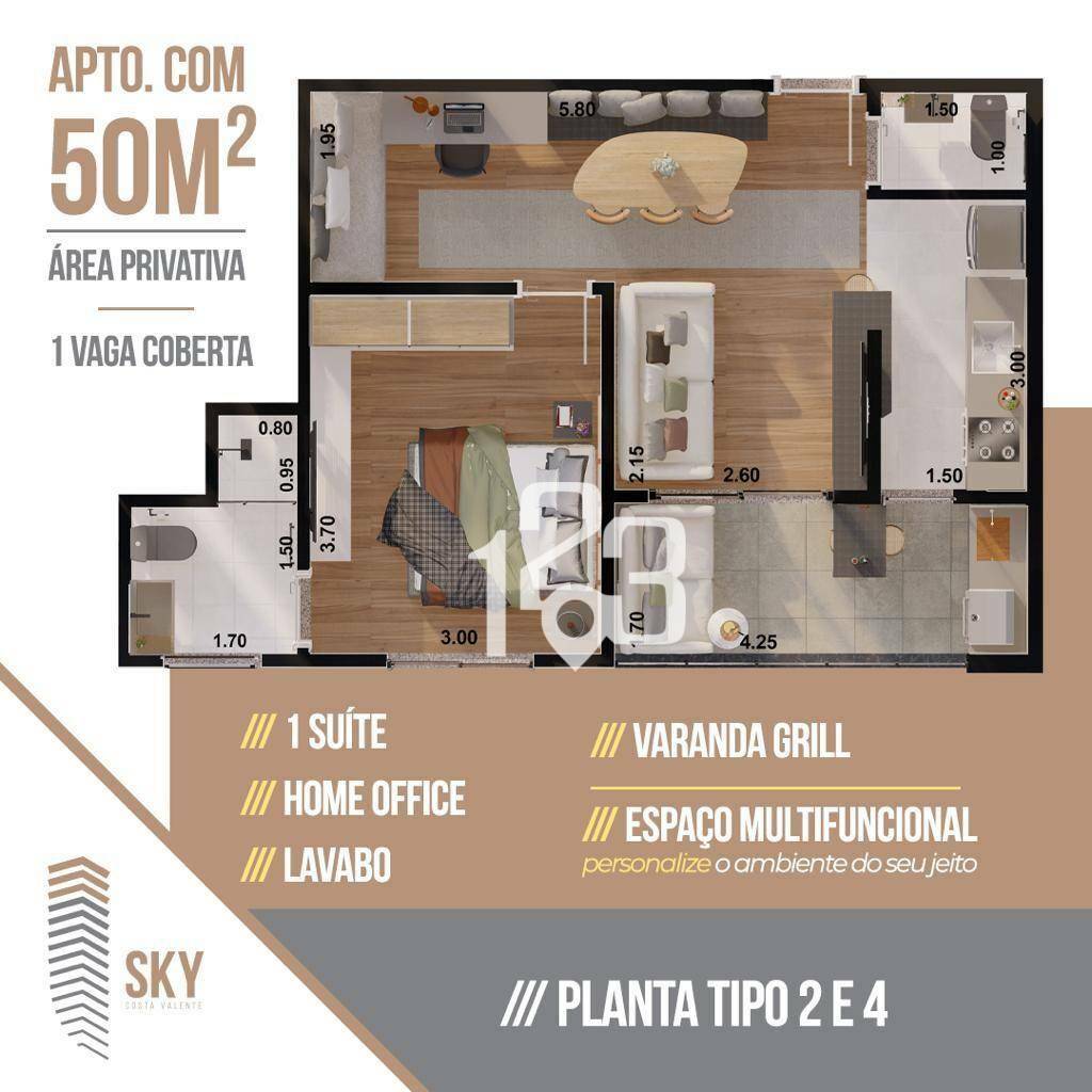 Apartamento à venda com 1 quarto, 51m² - Foto 2