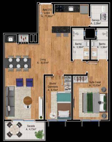 Apartamento à venda com 2 quartos, 71m² - Foto 2