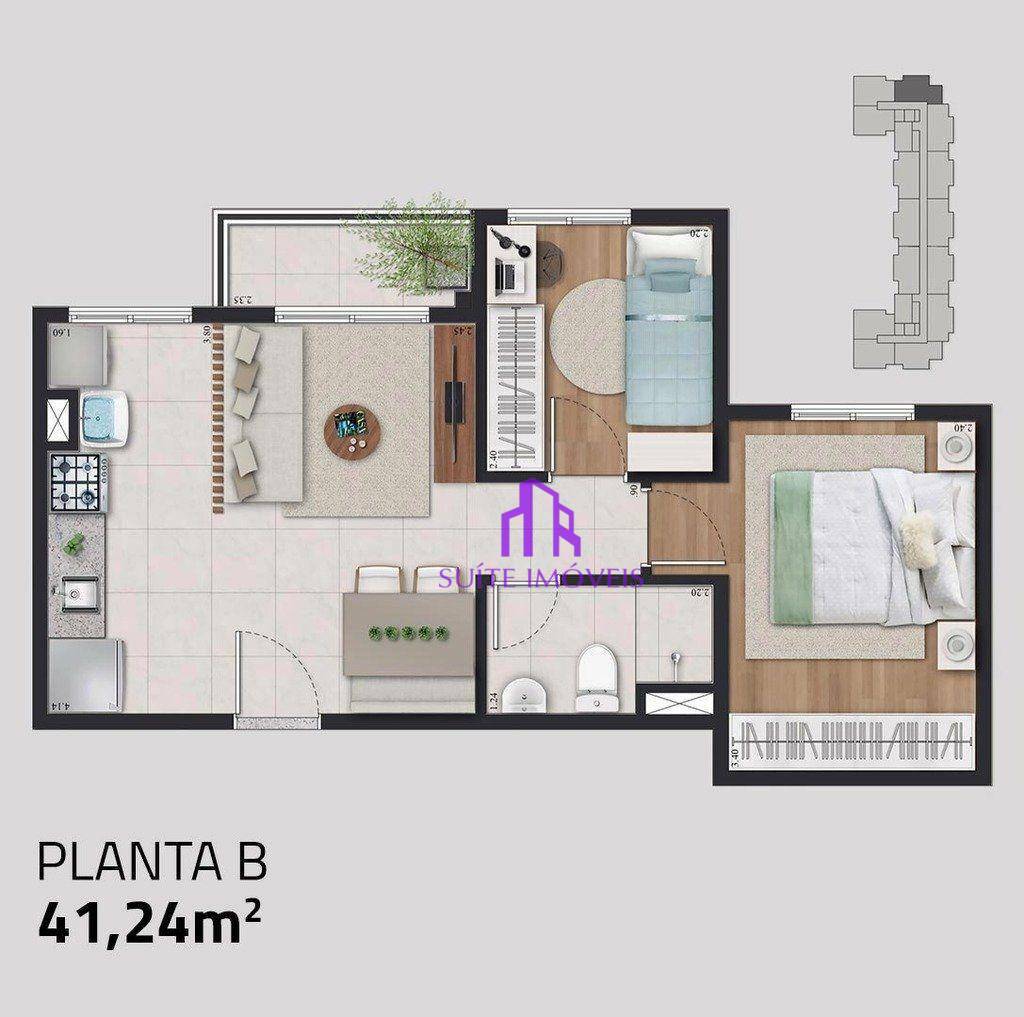 Apartamento à venda com 2 quartos, 41m² - Foto 2