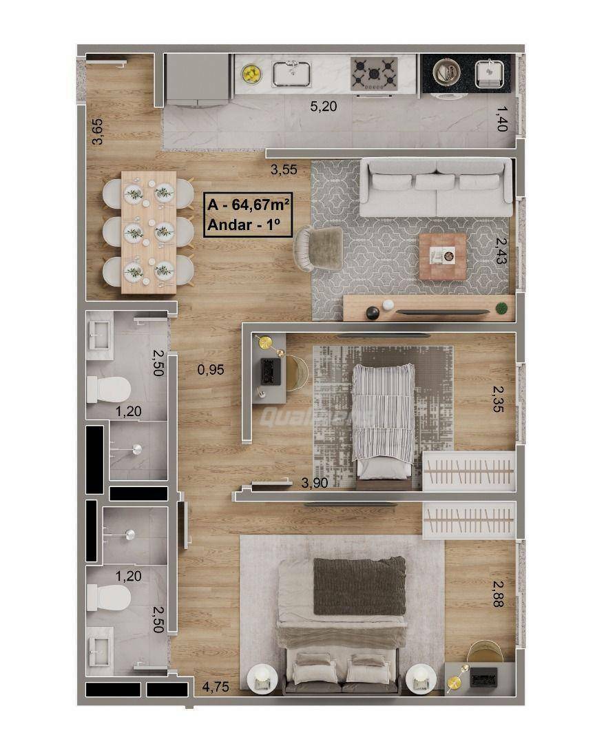 Apartamento à venda com 2 quartos, 64m² - Foto 3