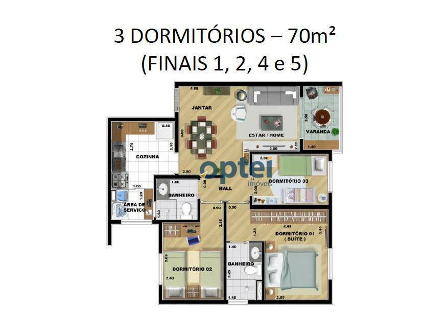 Apartamento à venda com 3 quartos, 70m² - Foto 1