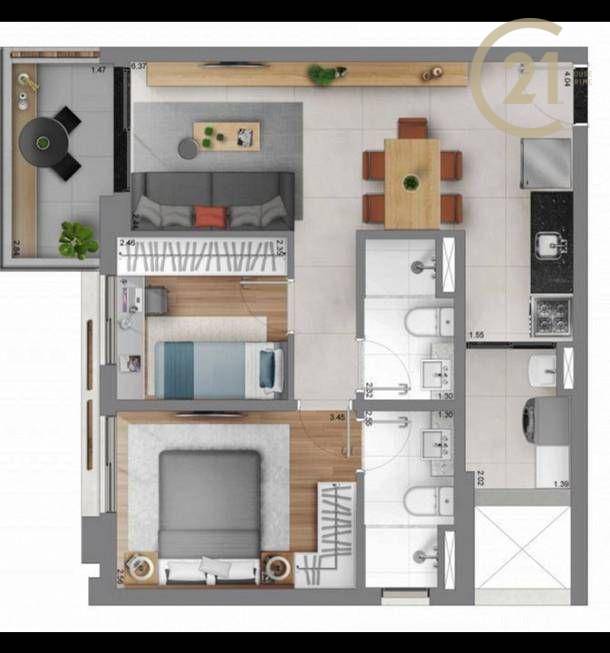 Apartamento à venda com 2 quartos, 58m² - Foto 2