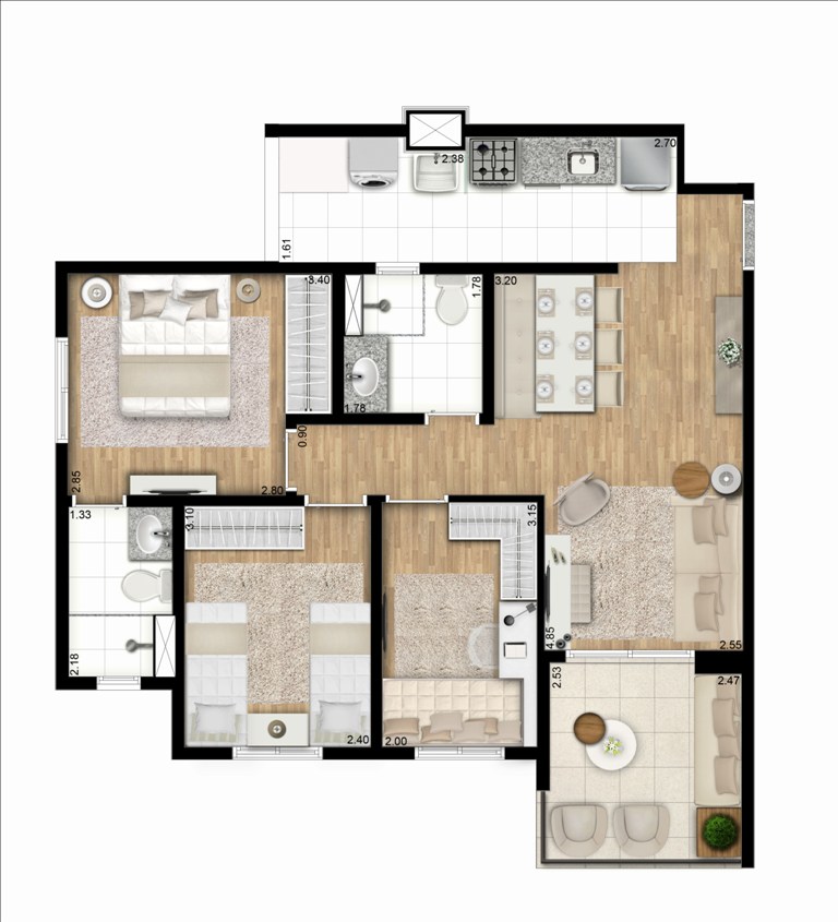 Apartamento à venda com 3 quartos, 70m² - Foto 2