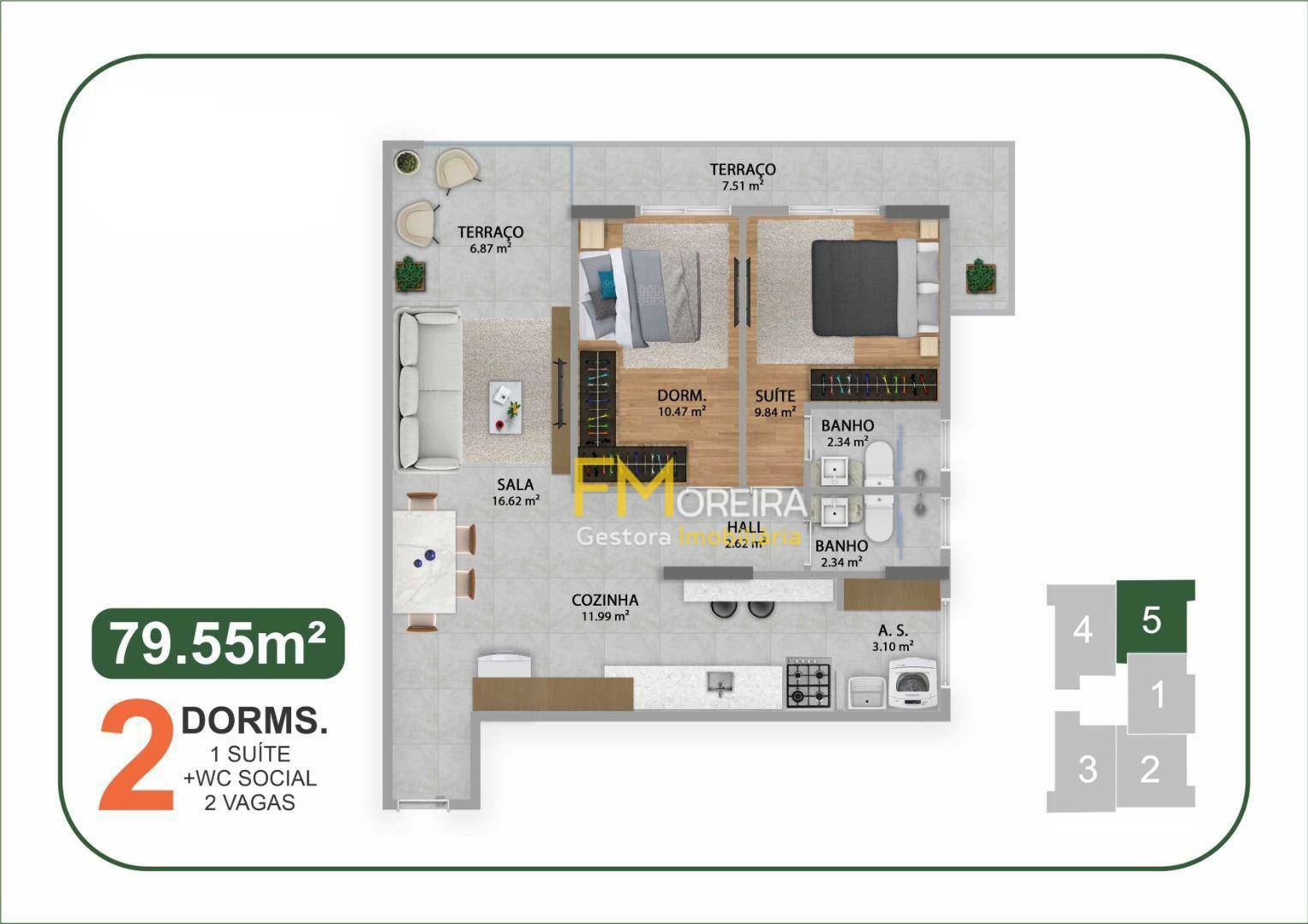 Apartamento à venda com 2 quartos, 79m² - Foto 3