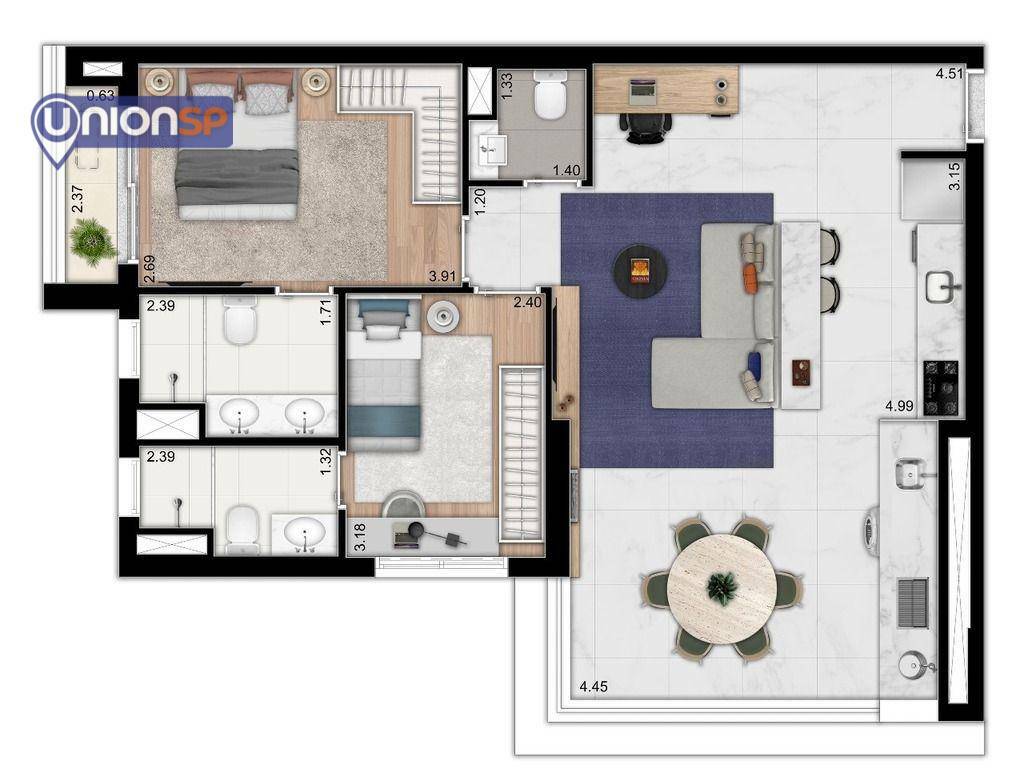 Apartamento à venda com 2 quartos, 77m² - Foto 2