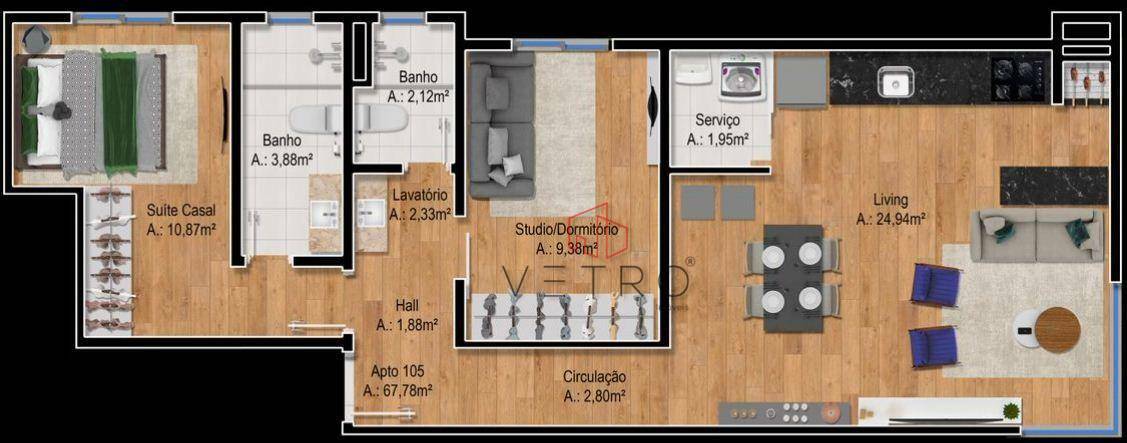 Apartamento à venda com 2 quartos, 67m² - Foto 5