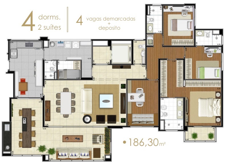 Apartamento à venda com 4 quartos, 186m² - Foto 2