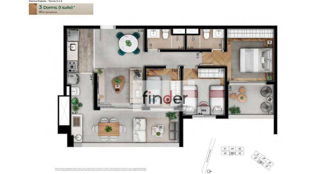 Apartamento à venda com 3 quartos, 91m² - Foto 3