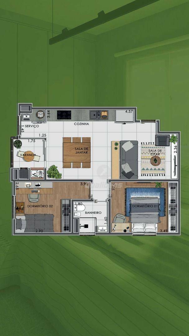 Apartamento à venda com 2 quartos, 56m² - Foto 3