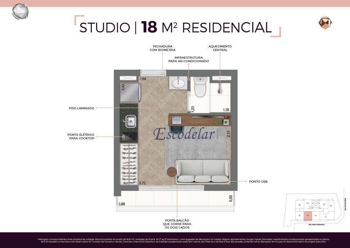 Kitnet e Studio à venda com 1 quarto, 18m² - Foto 3