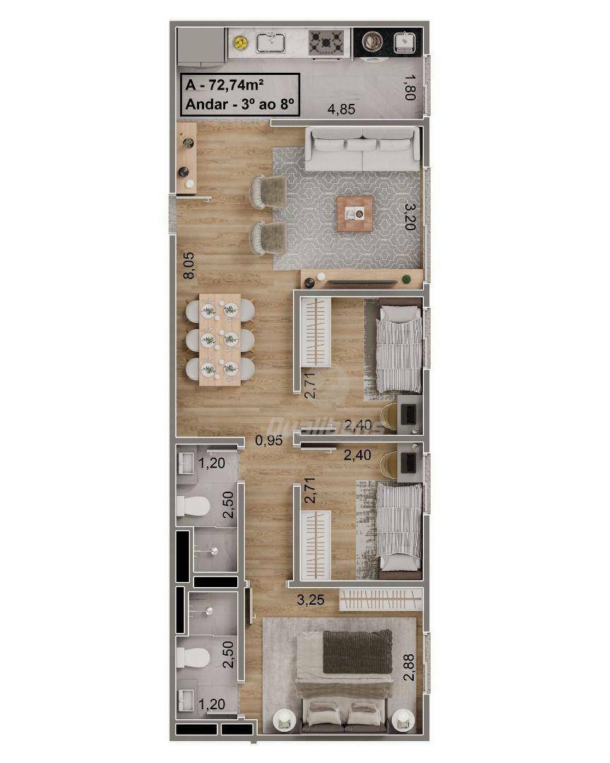 Apartamento à venda com 3 quartos, 72m² - Foto 3