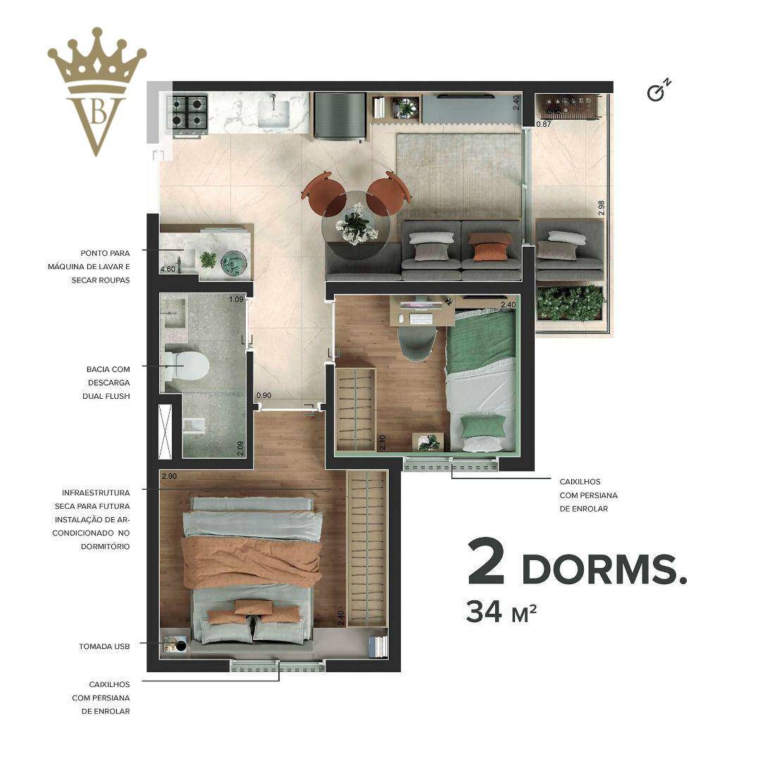 Apartamento à venda com 2 quartos, 34m² - Foto 2