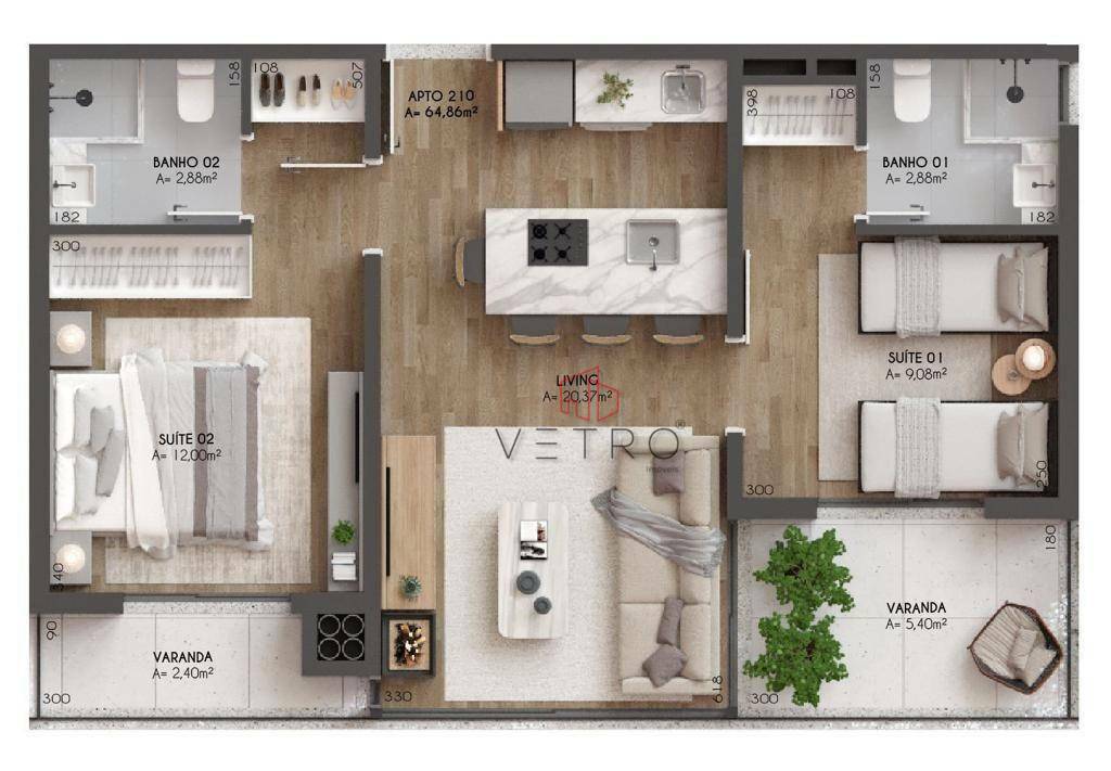 Apartamento à venda com 2 quartos, 64m² - Foto 7