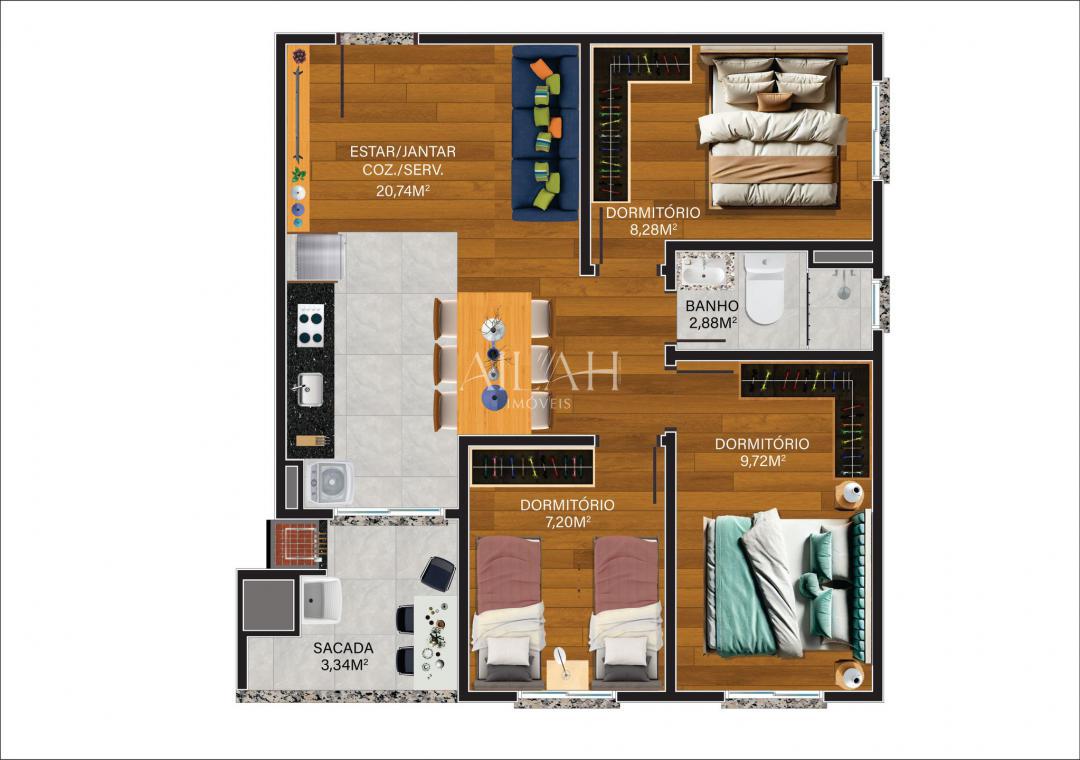 Apartamento à venda com 3 quartos, 61m² - Foto 3