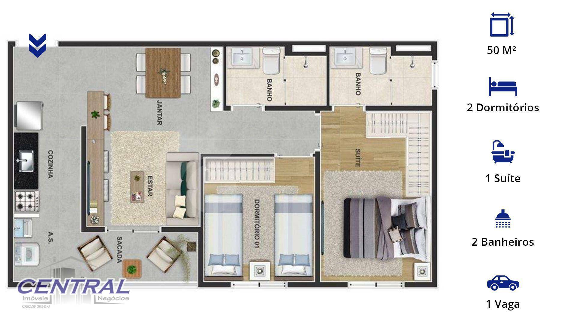 Apartamento à venda com 2 quartos, 50m² - Foto 2