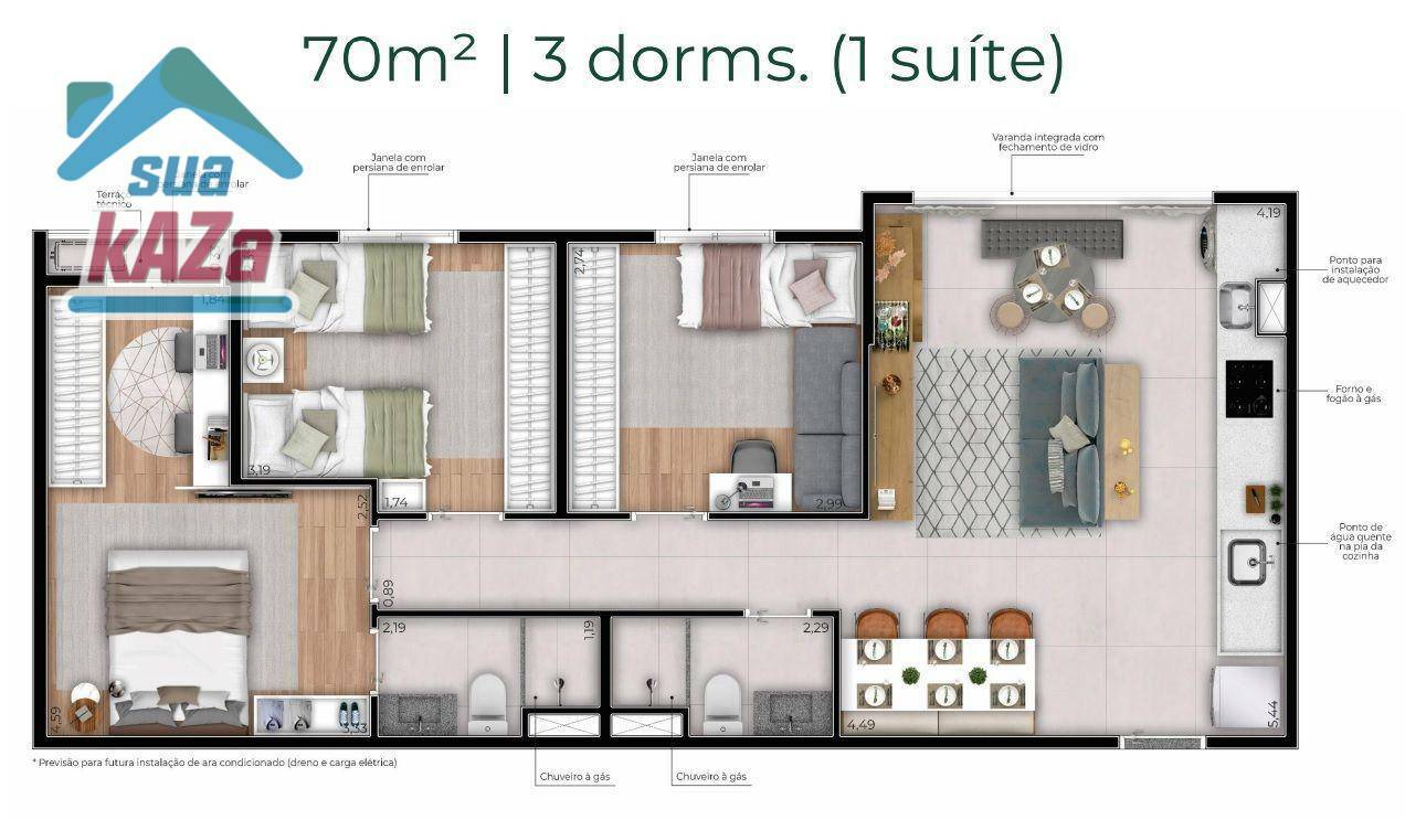 Apartamento à venda com 3 quartos, 70m² - Foto 2