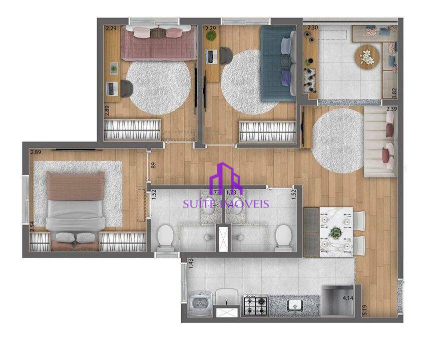 Apartamento à venda com 3 quartos, 57m² - Foto 2